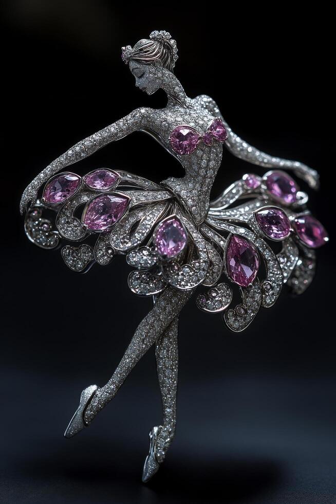 Intricate ballerina brooch adorned with radiant gems showcasing elegance and artistry in jewelry design, perfect for collectors and dancers alike photo
