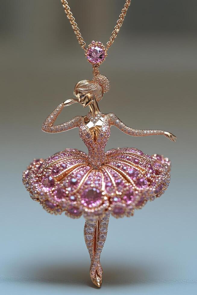 Ballerina pendant adorned with lustrous gems showcasing elegance and beauty in intricate jewelry design, perfect for ballet lovers seeking unique adornments for special occasions photo
