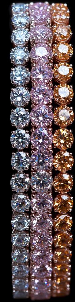 Vertical banner showcasing an exquisite arrangement of sparkling diamonds in various colors, highlighting luxury and elegance in jewelry design photo