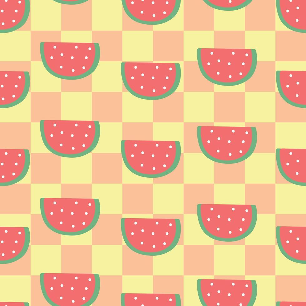 Seamless pattern cartoon watermelon character. cute fruit character for kids, textile, gift wrap paper vector