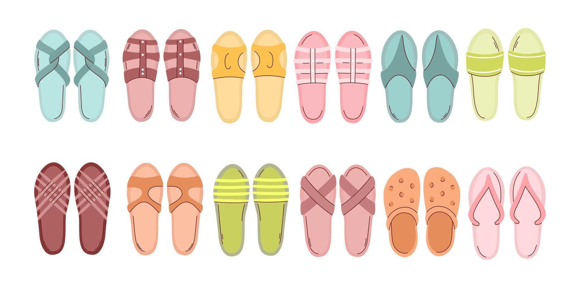 Colorful summer footwear collection vector