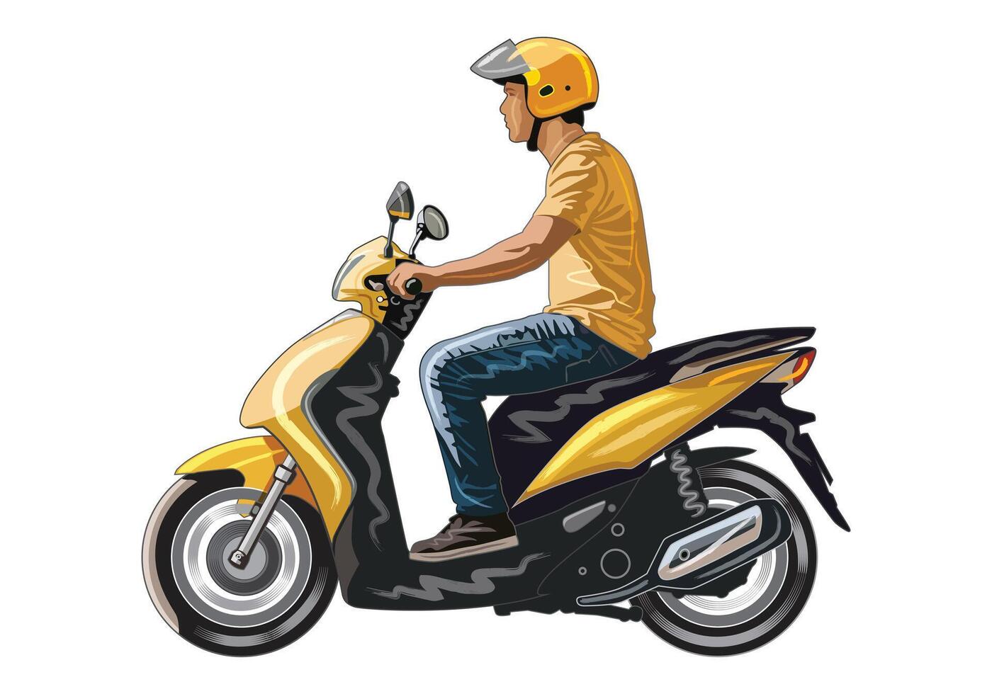 Rider on a yellow scooter vector