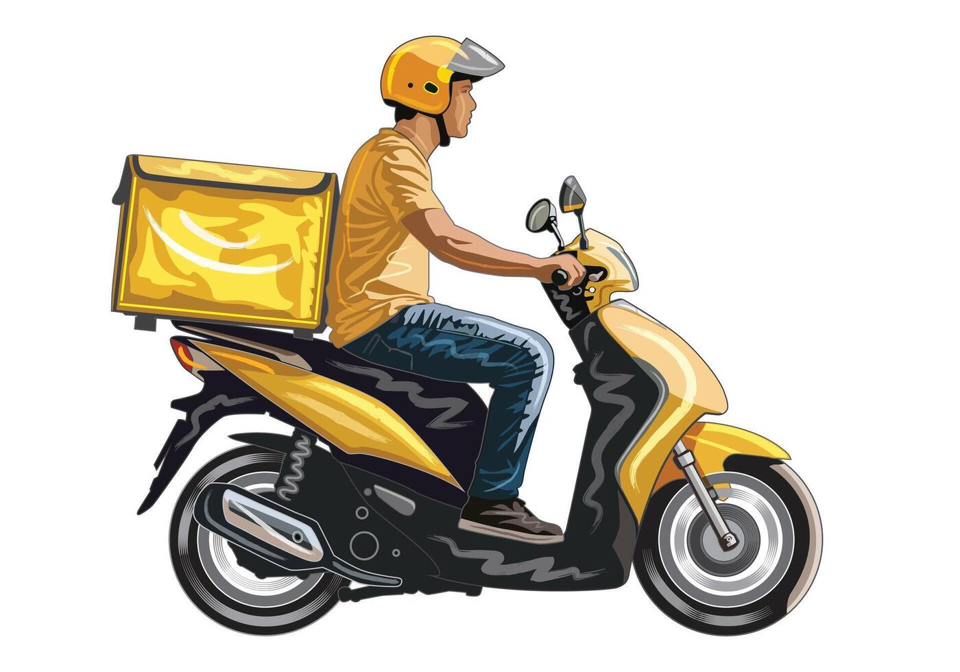Yellow scooter delivery rider vector