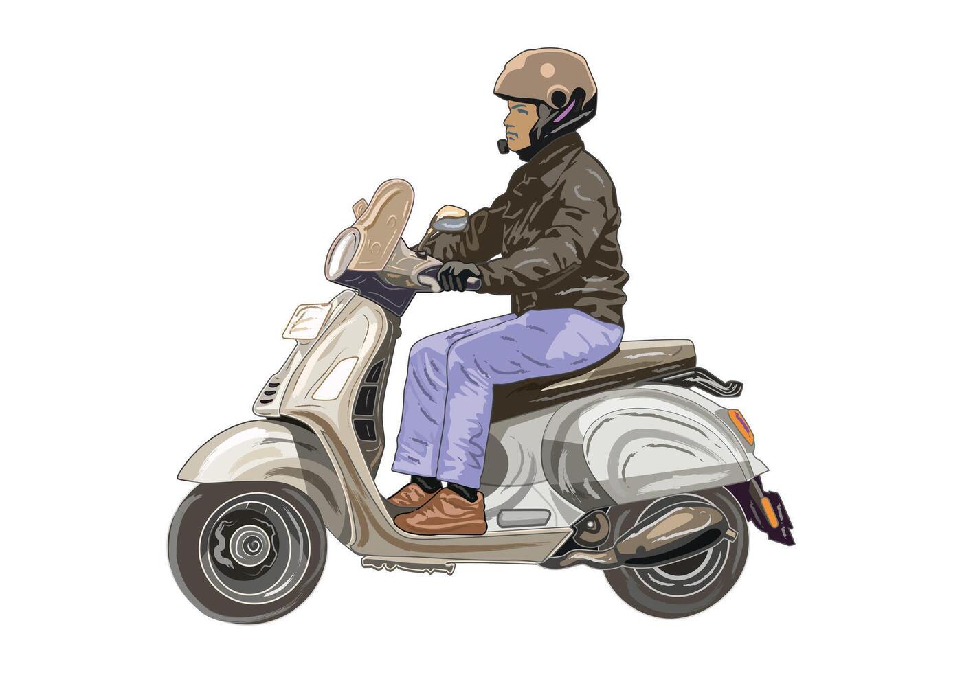 Rider on scooter with helmet vector