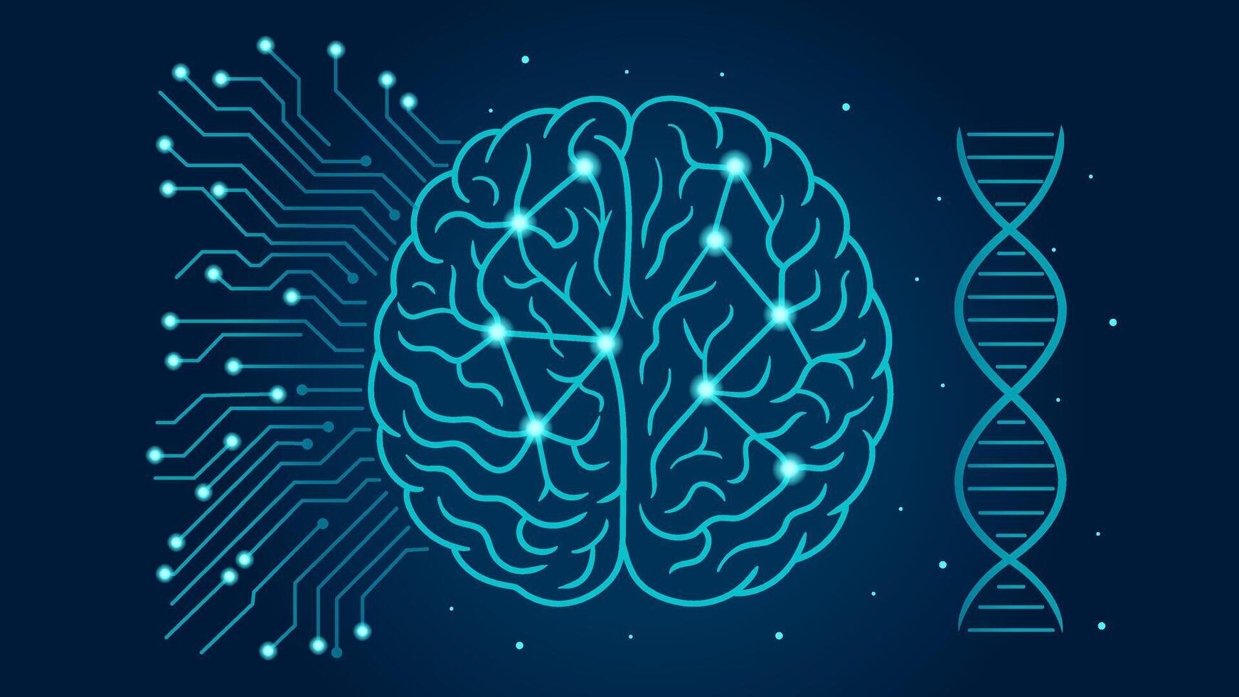 AI Neural Network Brain with Digital Circuit Patterns. Medical AI Concept vector