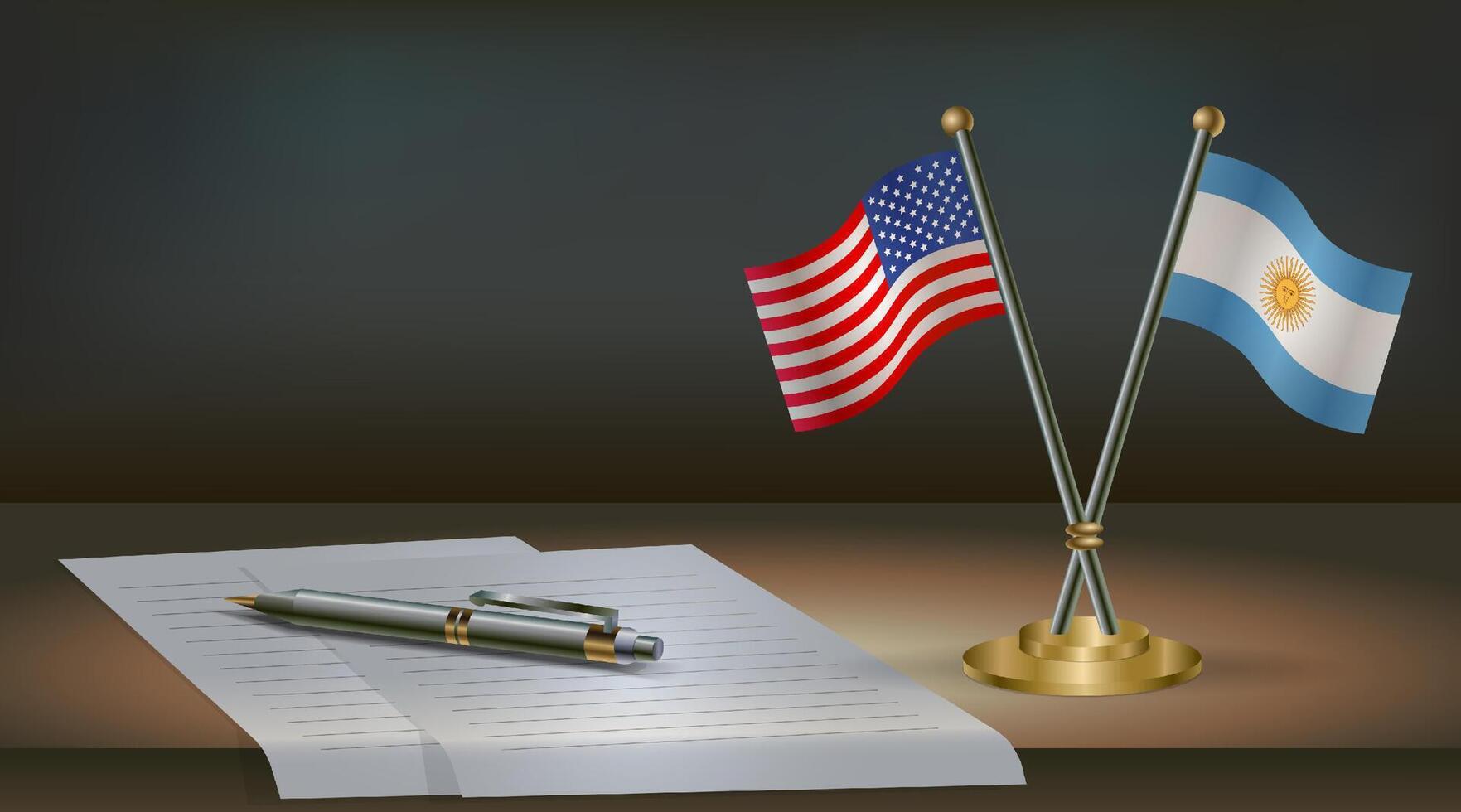 Argentina and USA flags with pen vector