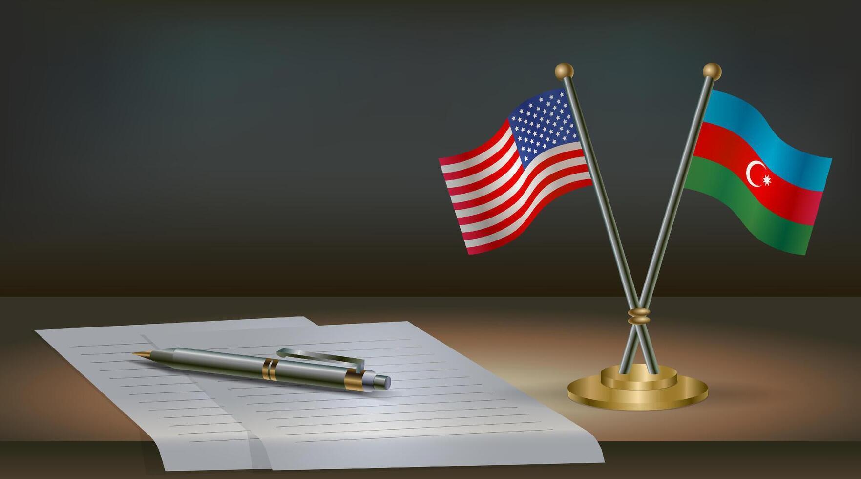 US and Azerbaijan flags with notepad vector