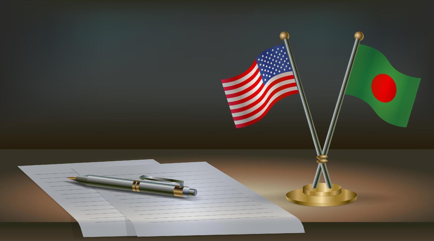 USA and Bangladesh flags with a pen vector