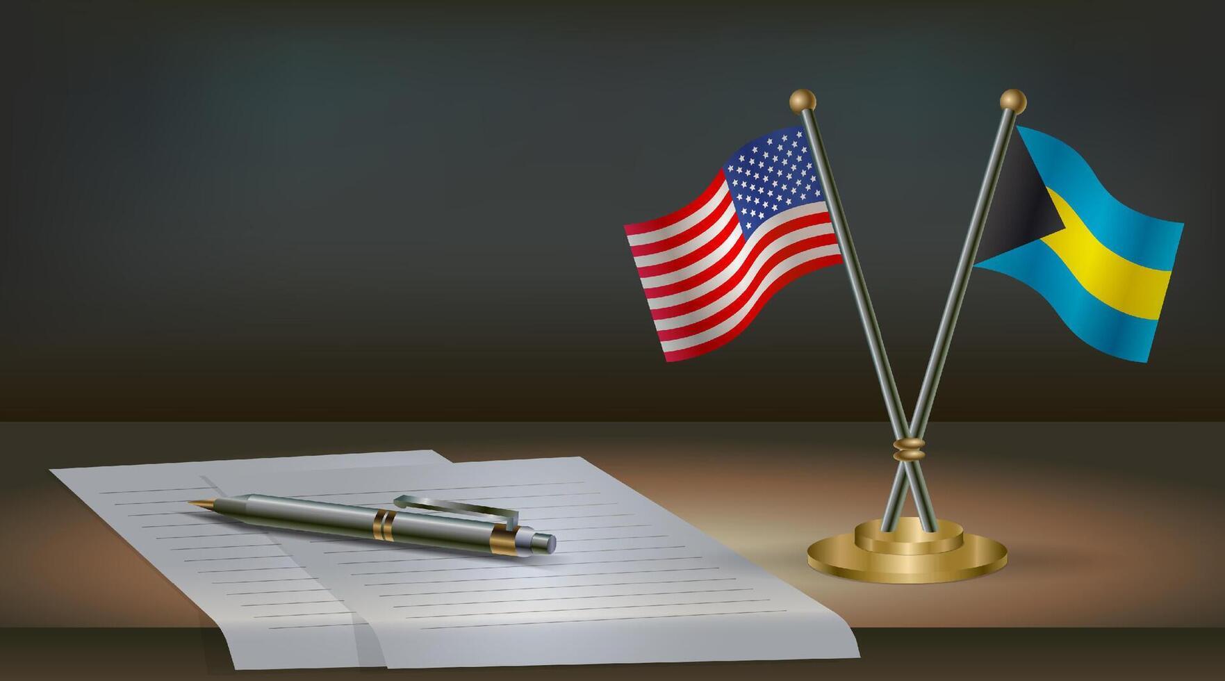 USA and Bahamas flags with notepad and pen vector