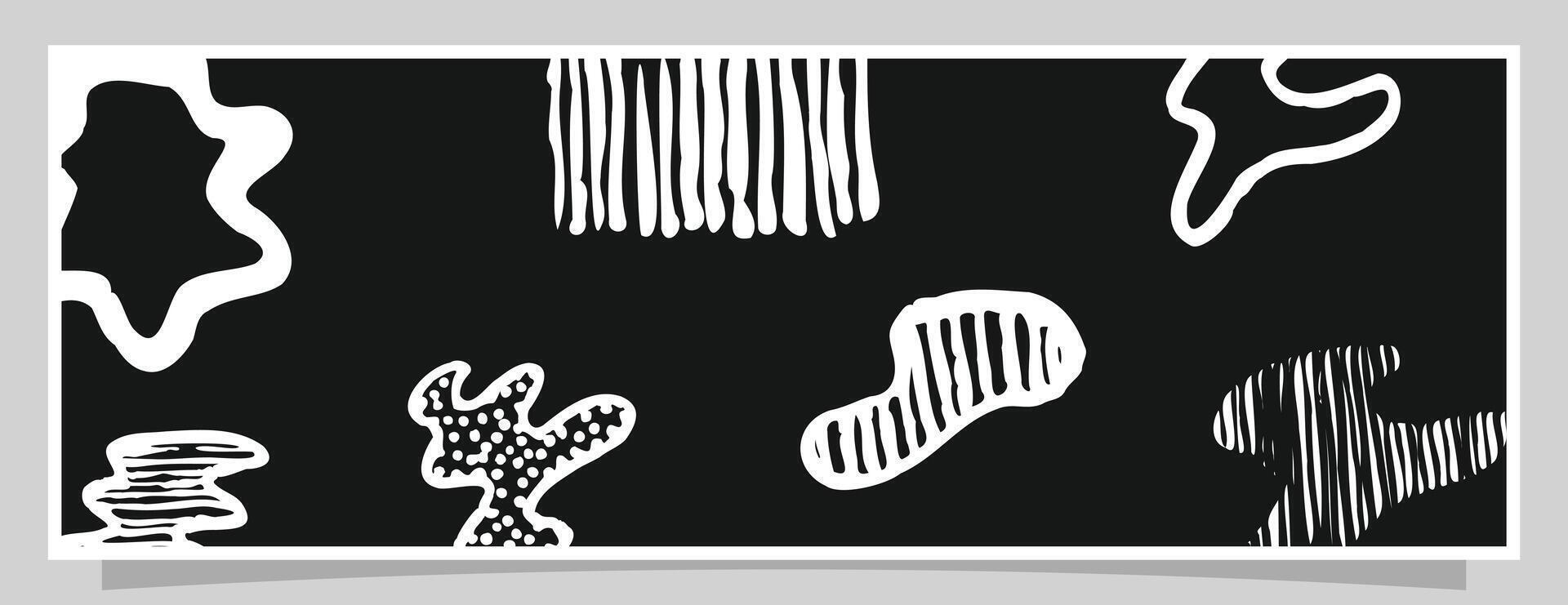 Abstract hand drawn scribble shapes horizontal shapes background. vector