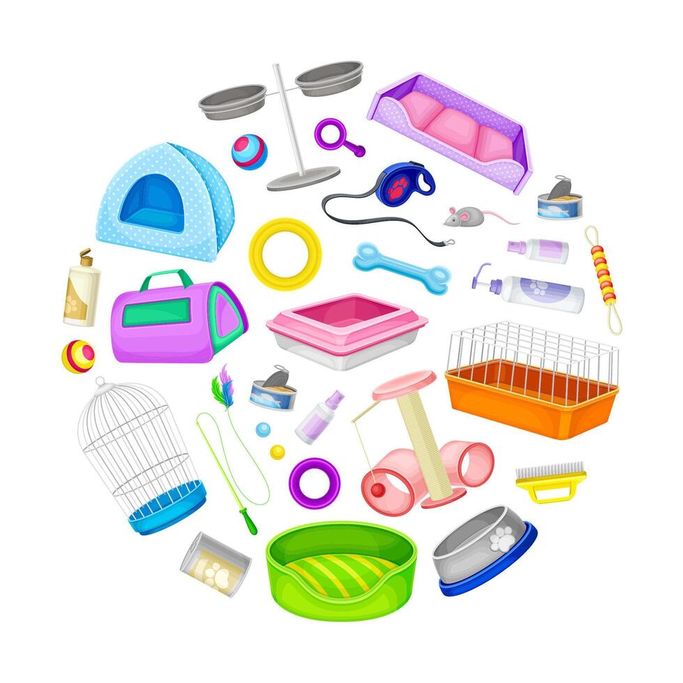 Colorful pet supplies and accessories collection vector
