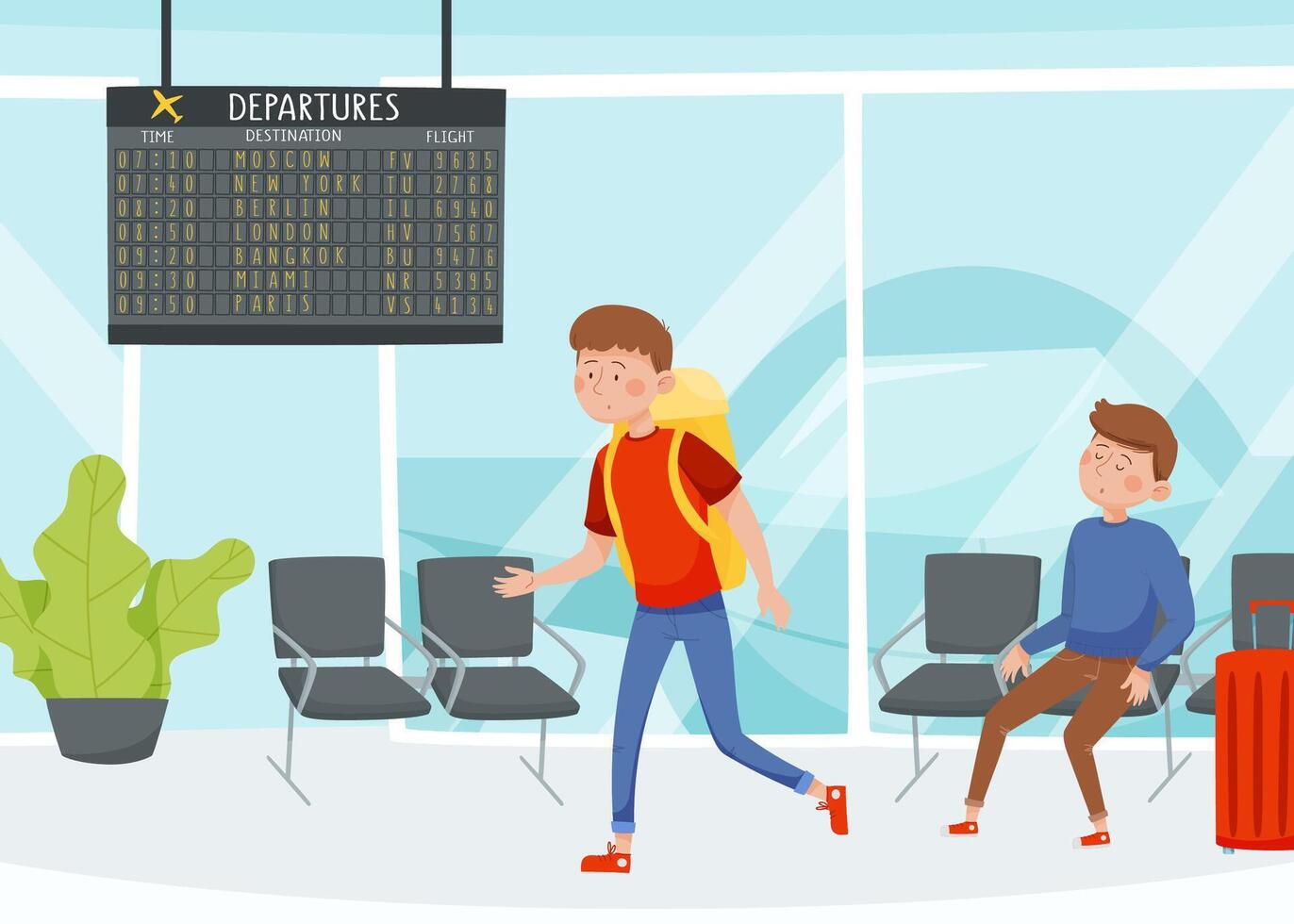 Young people waiting at an airport vector