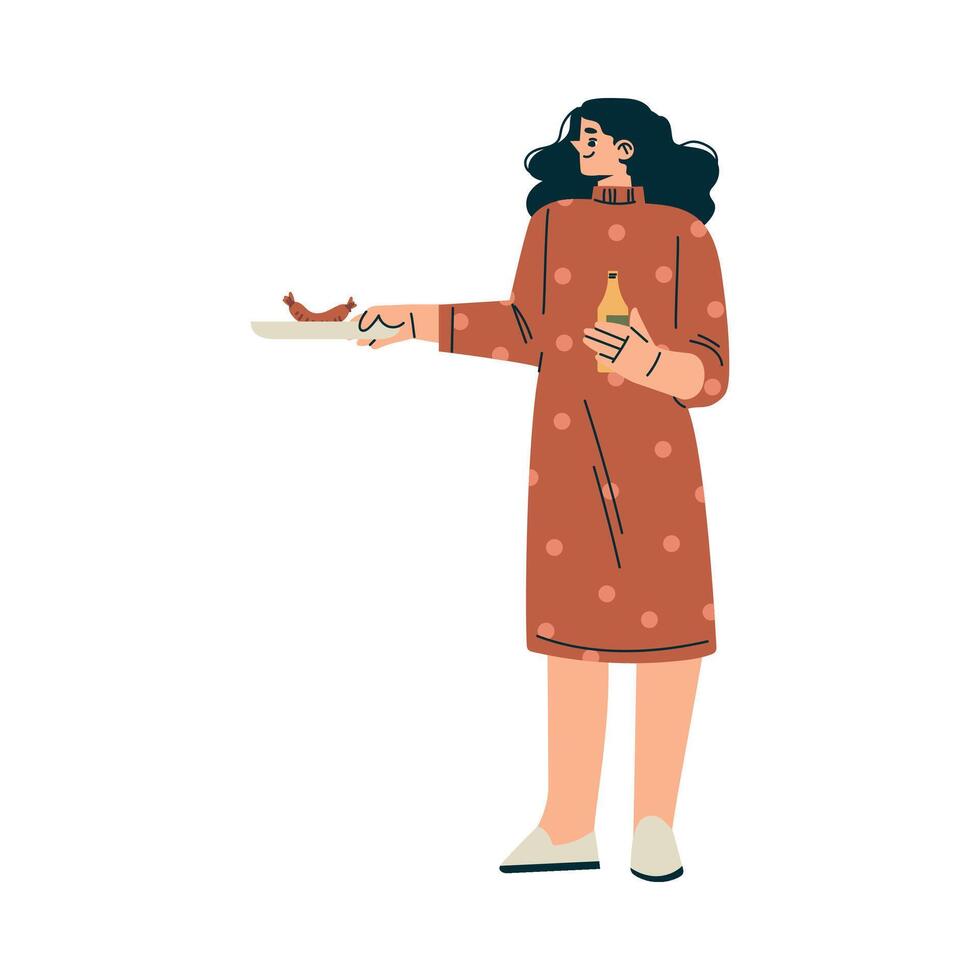 Woman serving food on a plate vector