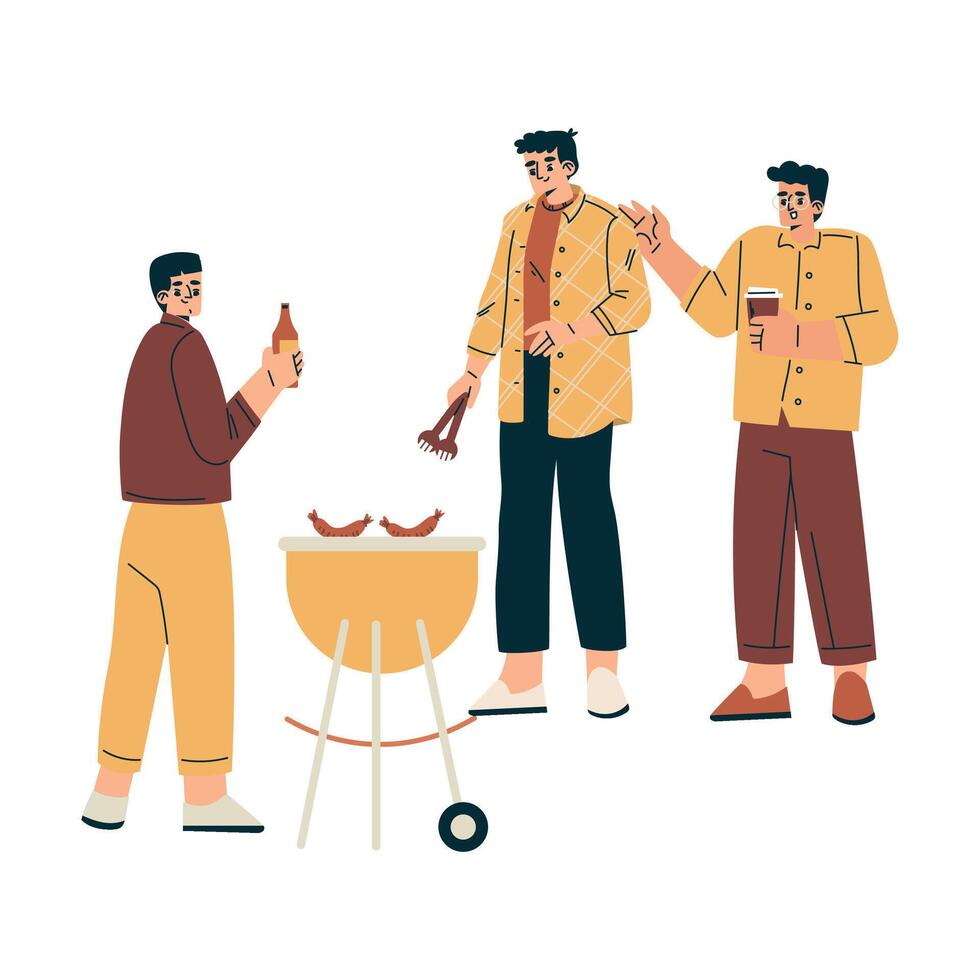 Friends cooking and enjoying barbecue outdoors vector