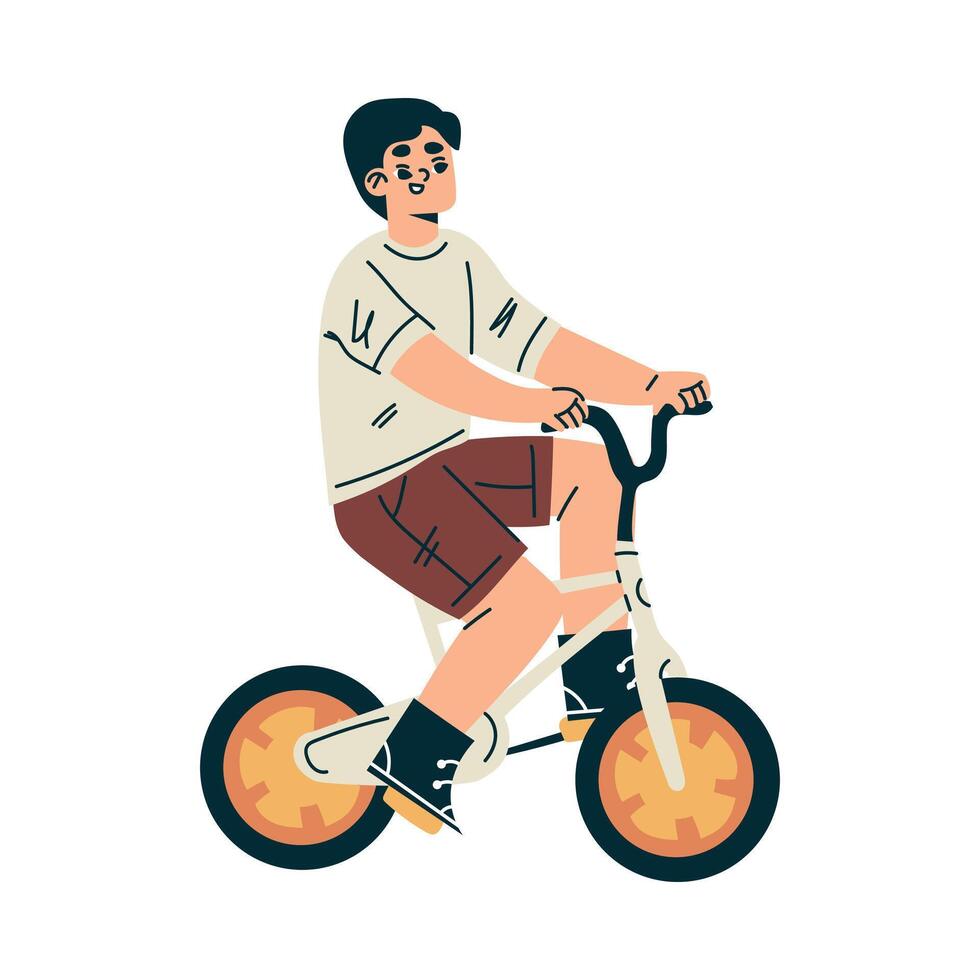 Playful Little Boy Ride Bicycle Enjoying Summer Illustration vector
