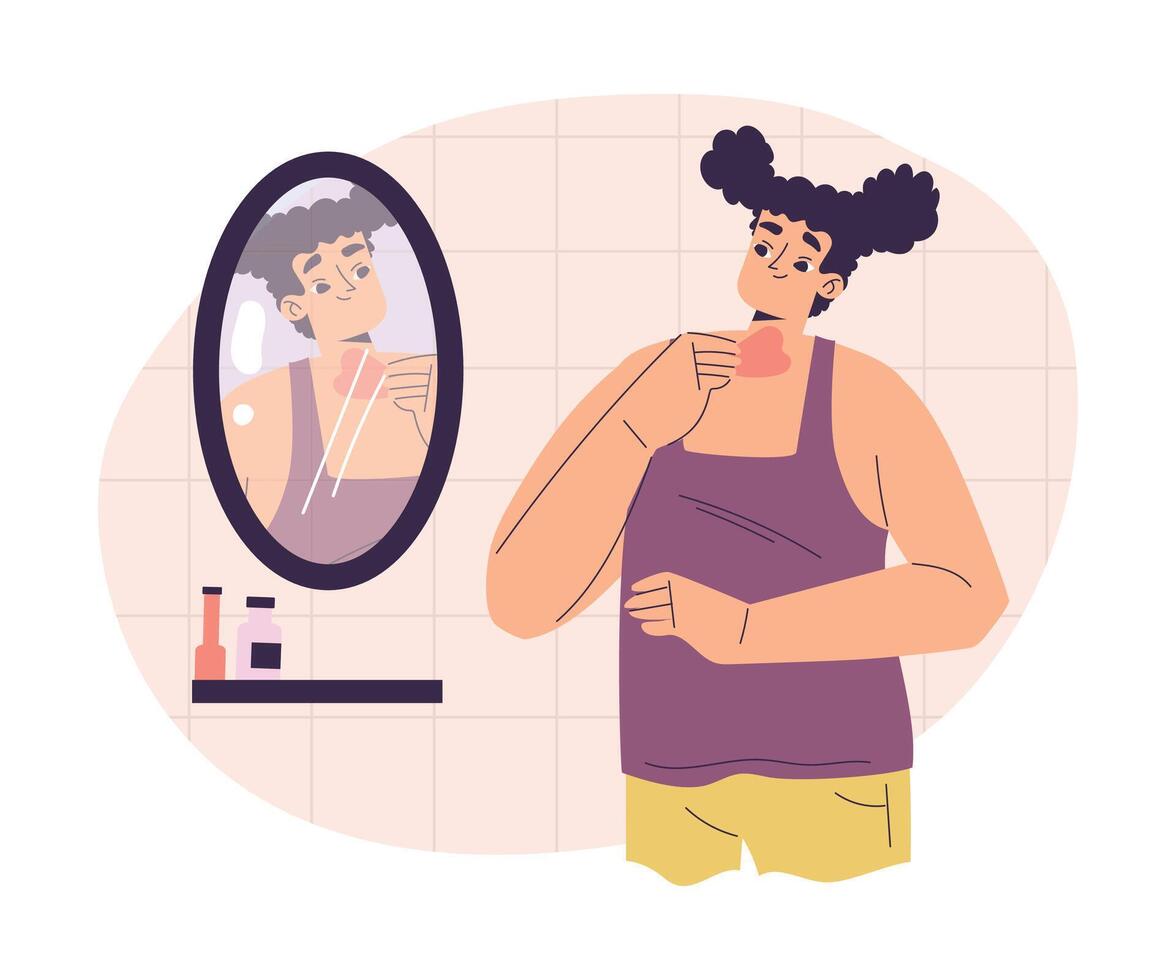 Personal Care with Woman Character Apply Skin Patch Enjoy Grooming Procedure Illustration vector