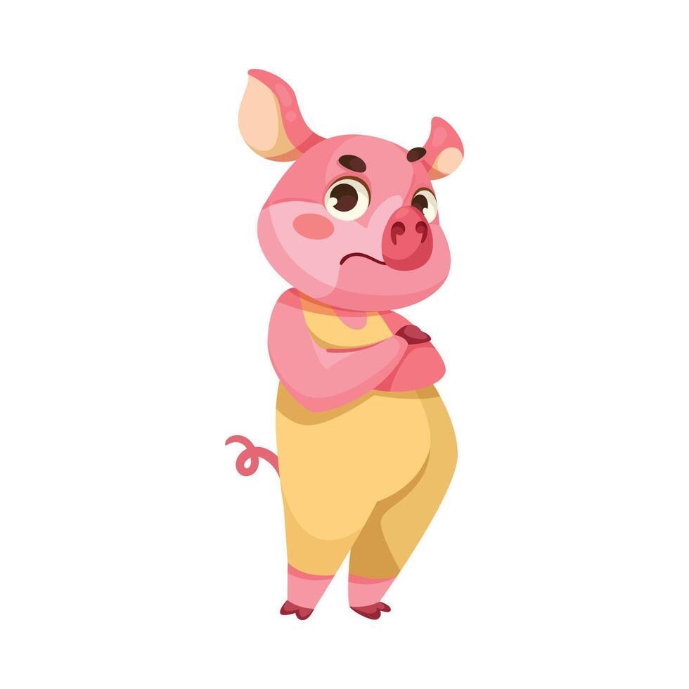 Pink Piglet Character with Hoof Stand with Grumpy Face Illustration vector
