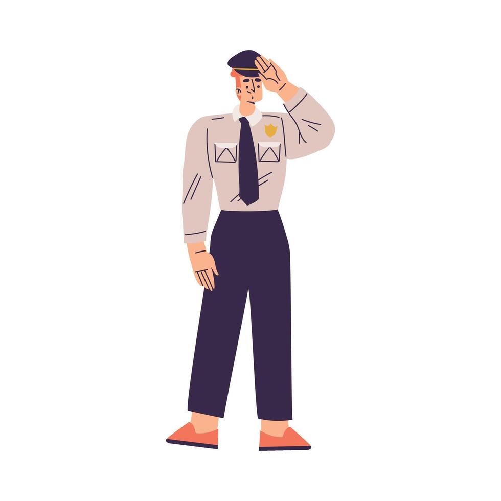 Policeman Character in Uniform with Tie Greeting with Salute Gesture Illustration vector