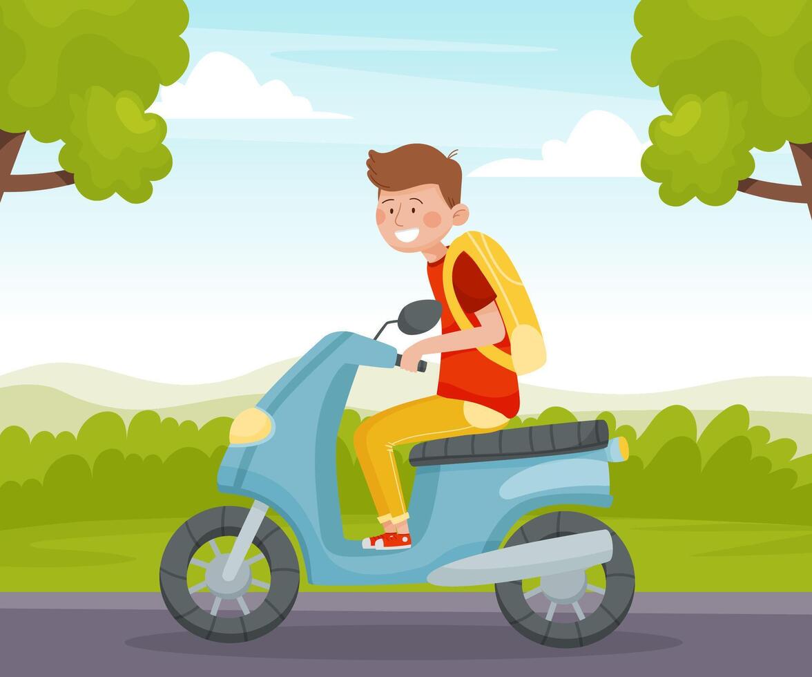 Man Travel Ride Scooter Enjoy Vacation Illustration vector