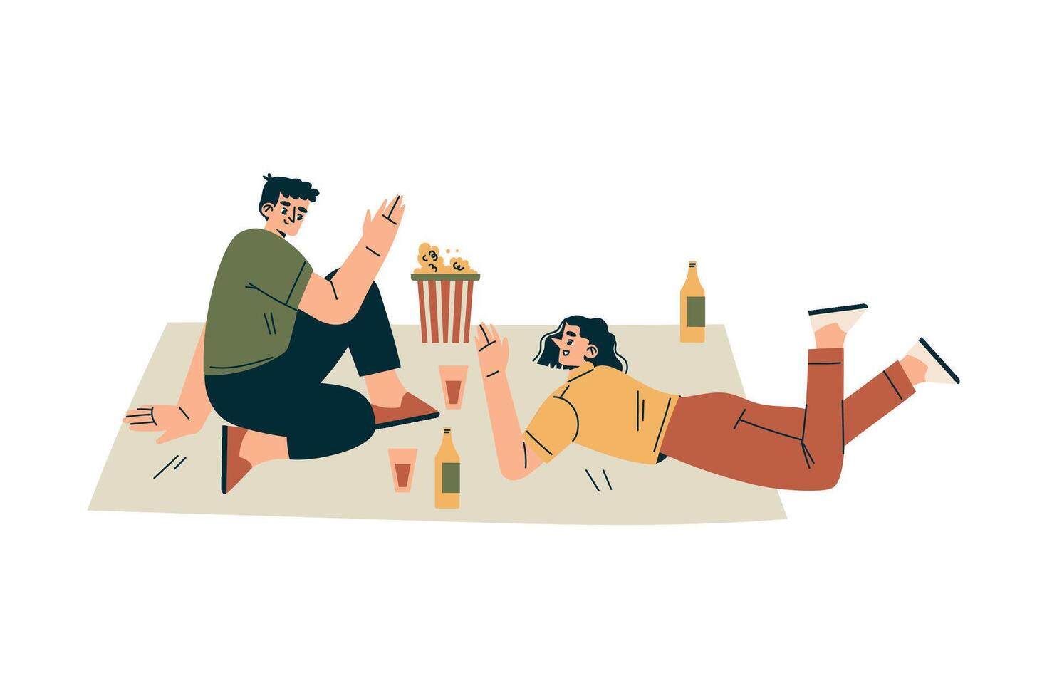 Man and Woman Character Relaxing in Nature in the Park Have Barbecue Illustration vector