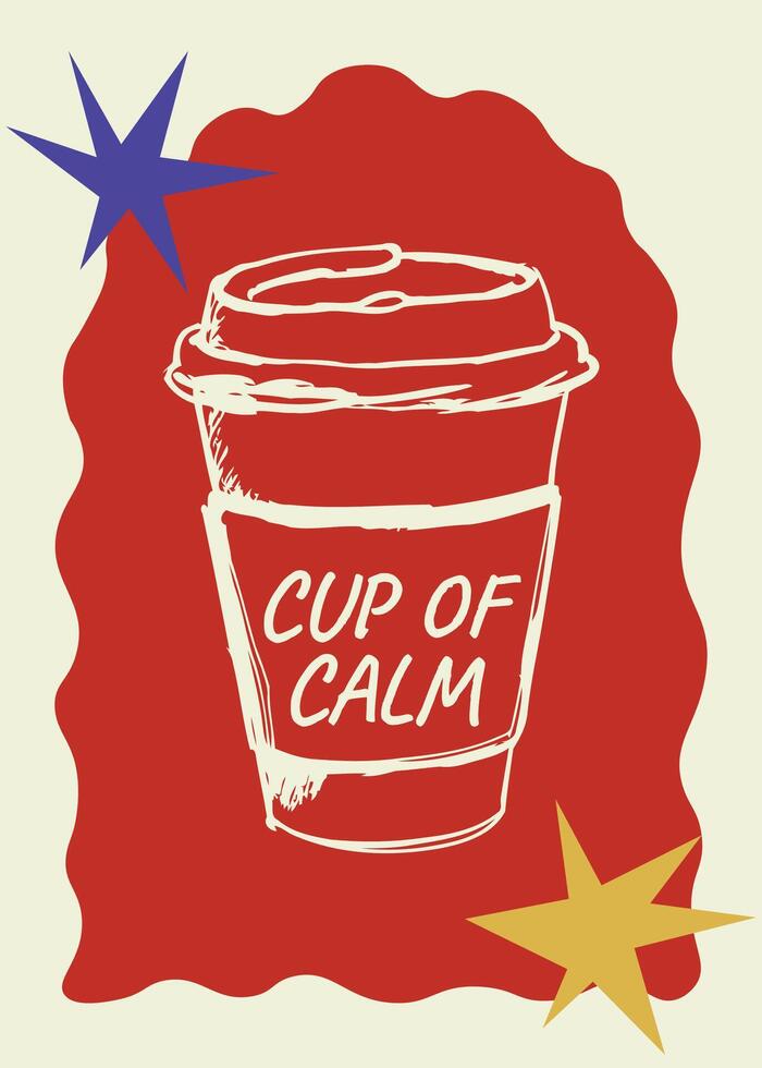 Cup of Calm Coffee Cup Illustration with Retro Star Frame vector