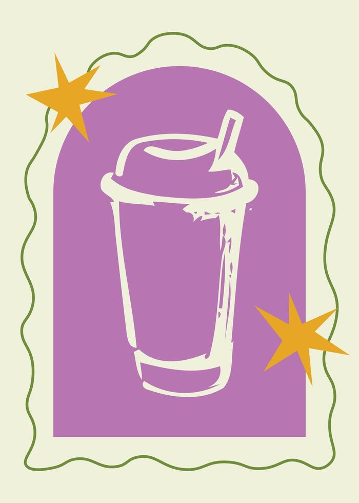 Caffein Lovers Cup in Minimal Arch Frame Illustration vector