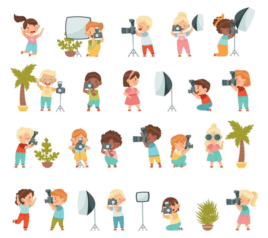 Children playing with cameras vector