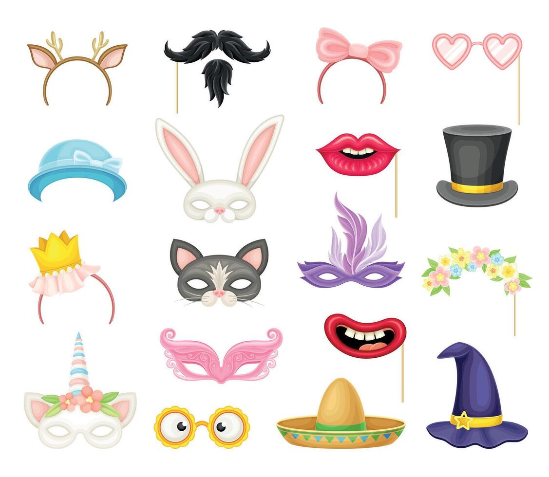 Colorful Birthday and Party Photo Props Set vector
