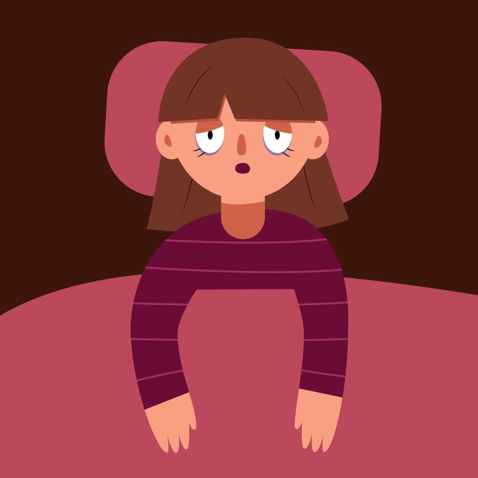 Woman or girl cartoon suffering on the bed can not sleep. insomnia and sleeplessness. Mental health vector