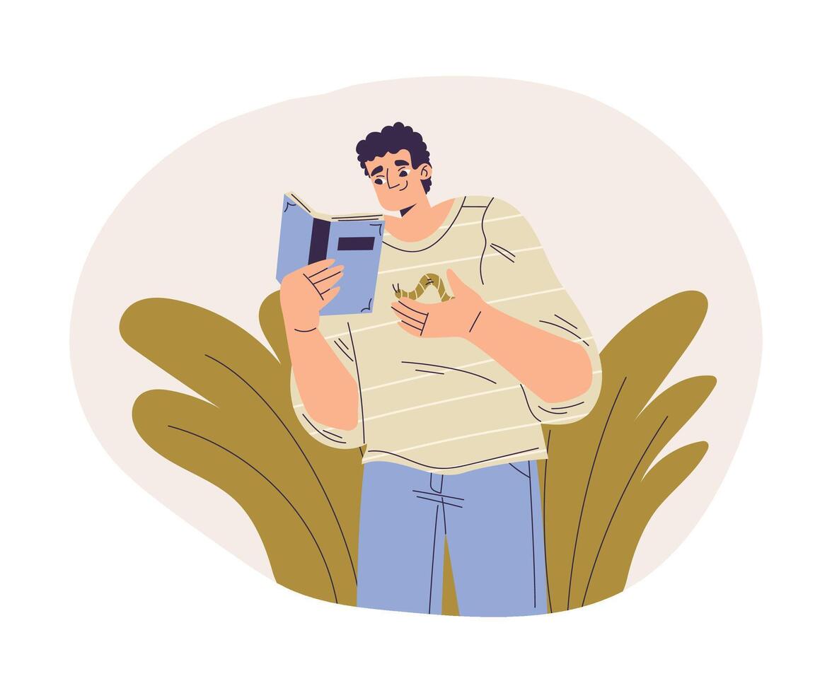 Man Studying Plant and Insect Exploring Nature Illustration vector