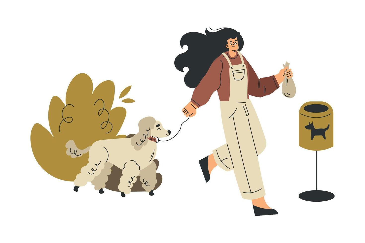 Woman Character Walking Poodle Dog Pet as Domestic Animal Illustration vector