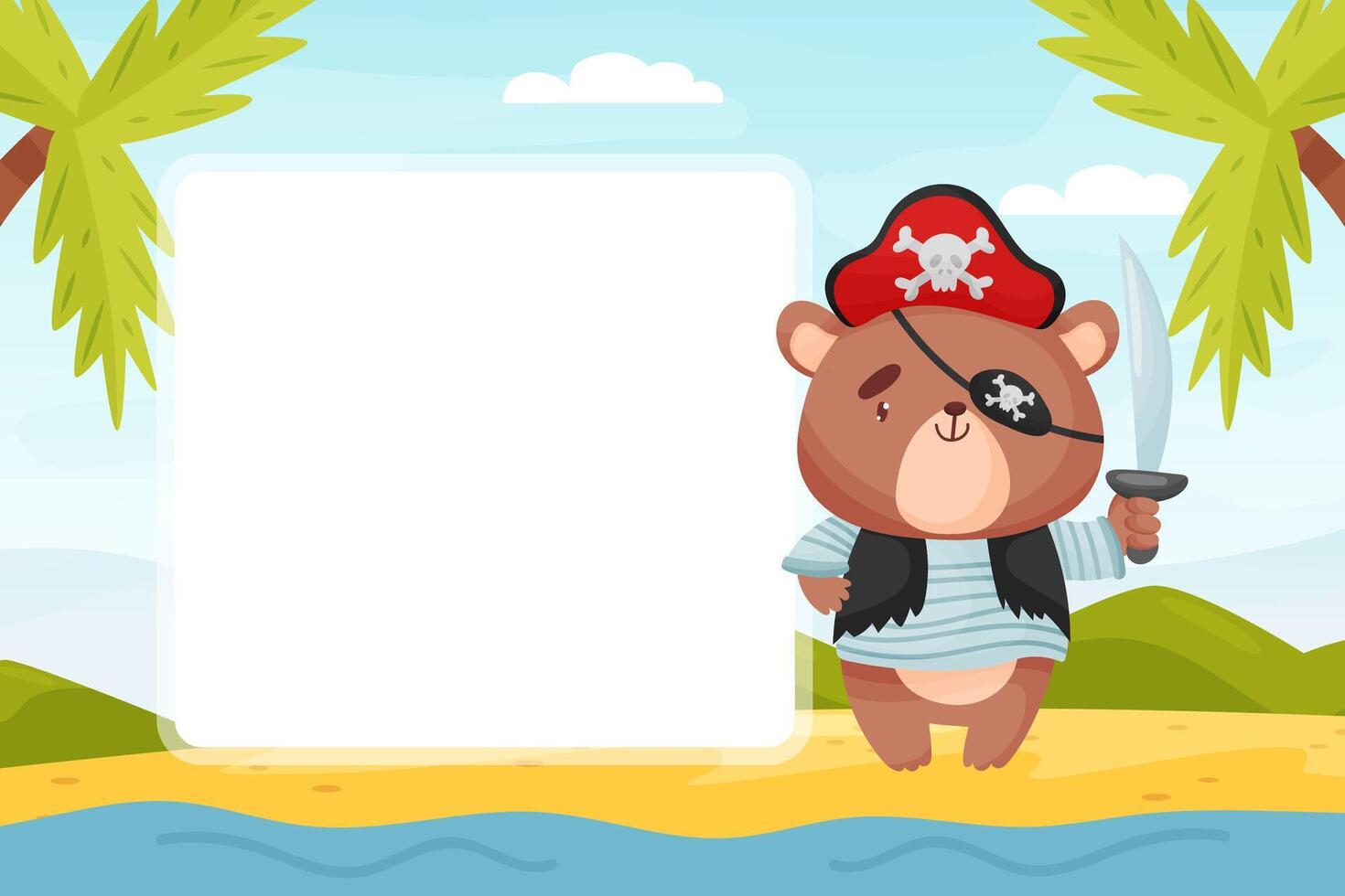 Pirate bear character on a beach vector