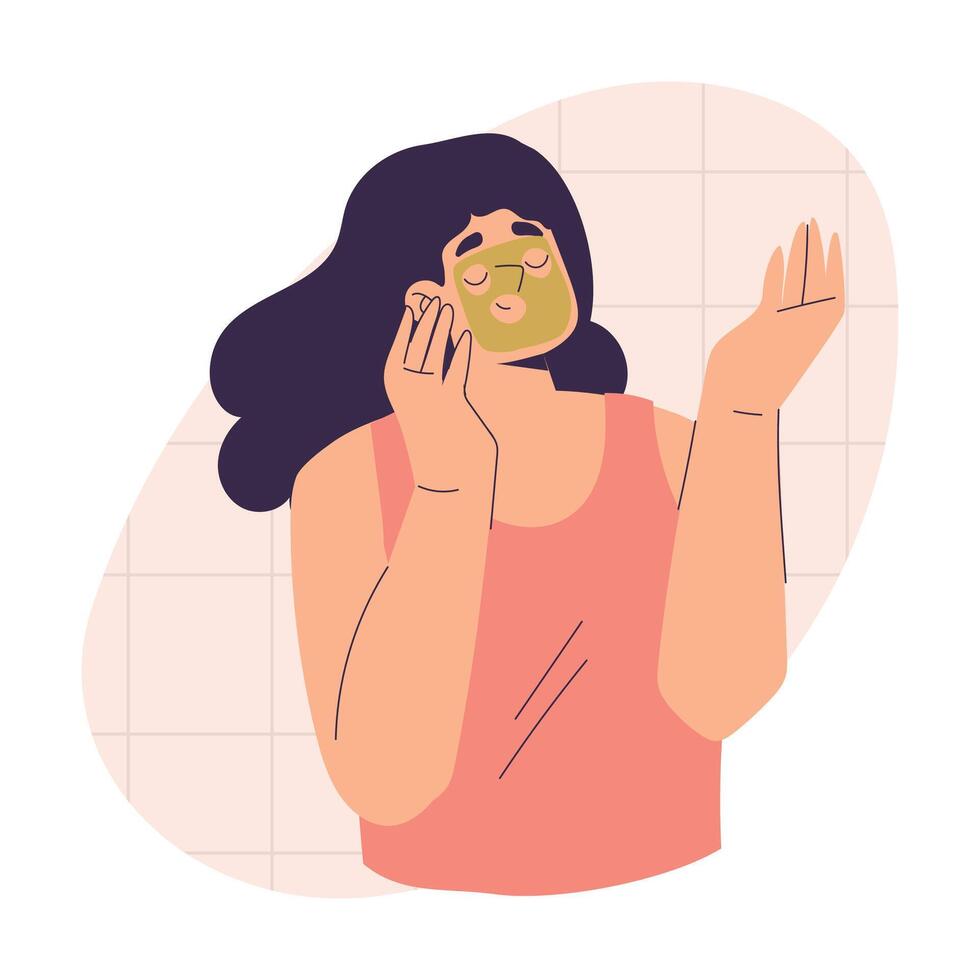Personal Care with Woman Character Apply Face Mask Enjoy Grooming Procedure Illustration vector