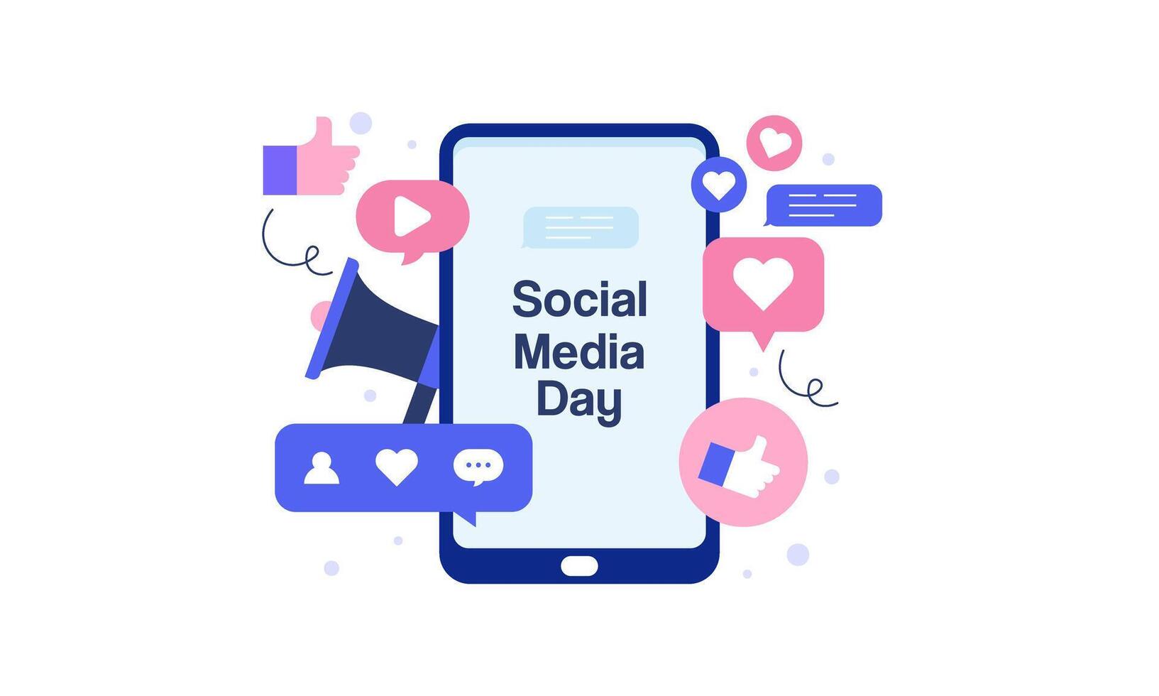 Social Media Day Illustration featuring Social Network Icons on a Smartphone. Modern and Minimalist Flat Design. Perfect for Digital Promotions, Social Media Content, Posters, and Blogs,. vector