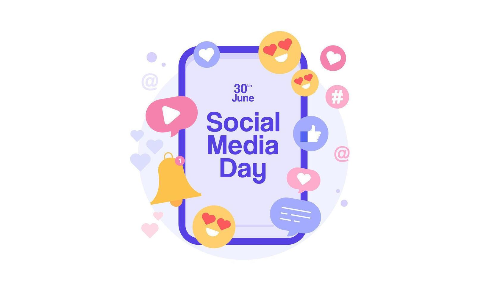 Happy Social Media Day Illustration featuring Social Network Icons on a Smartphone. Modern and Minimalist Flat Design. vector