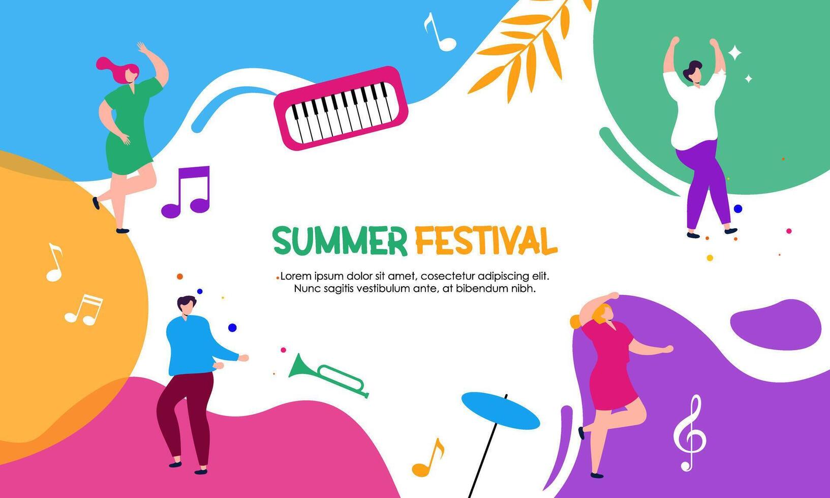 Colorful summer festival with dancing people vector