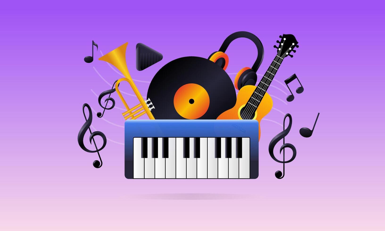 Illustration of musical instruments and notes vector