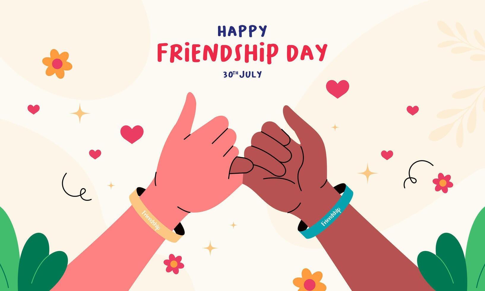 Hands in friendship with colorful bracelets vector