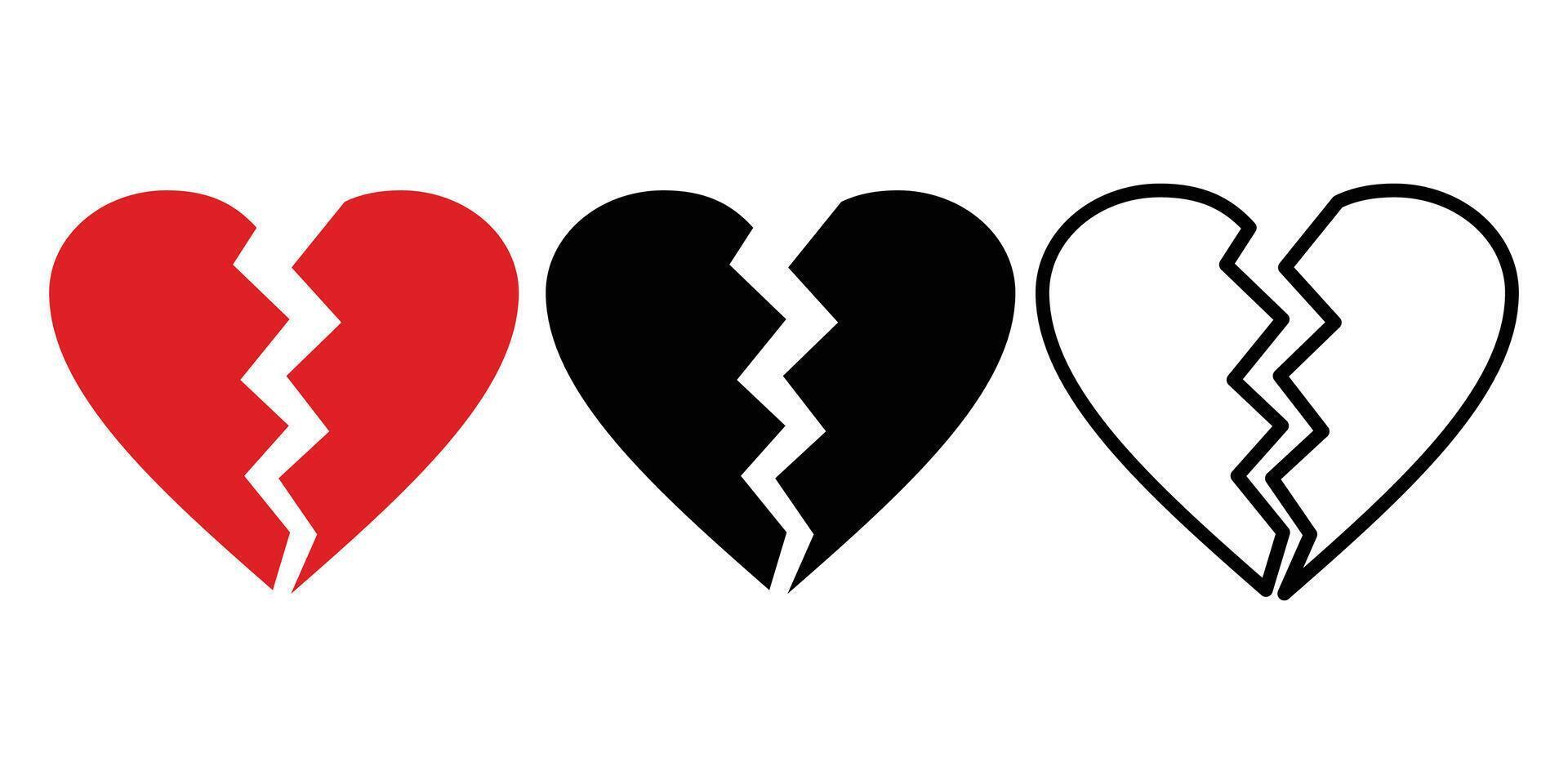 broken heart flat icon collection vector