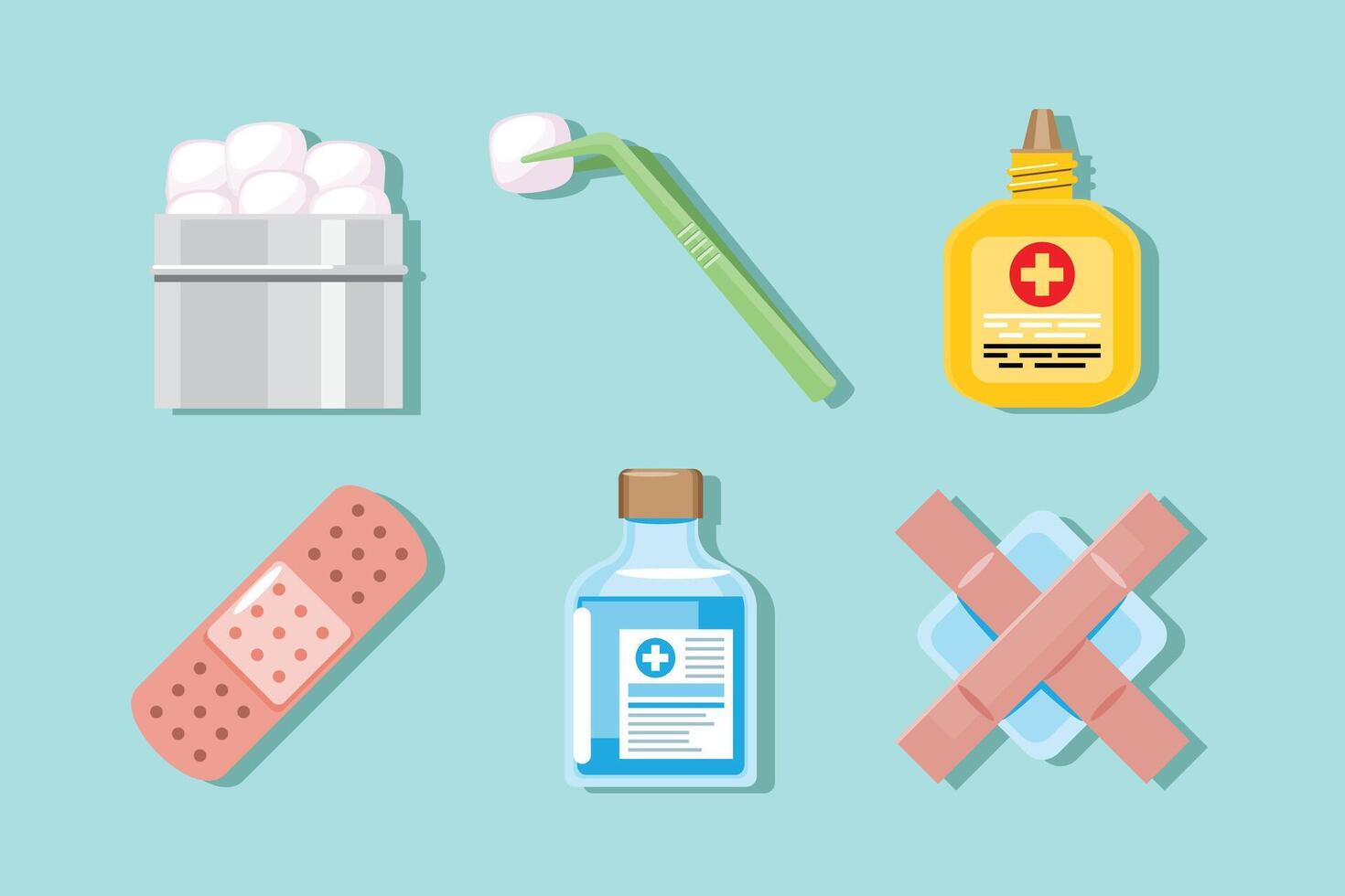 Collection of first aid supplies and tools vector