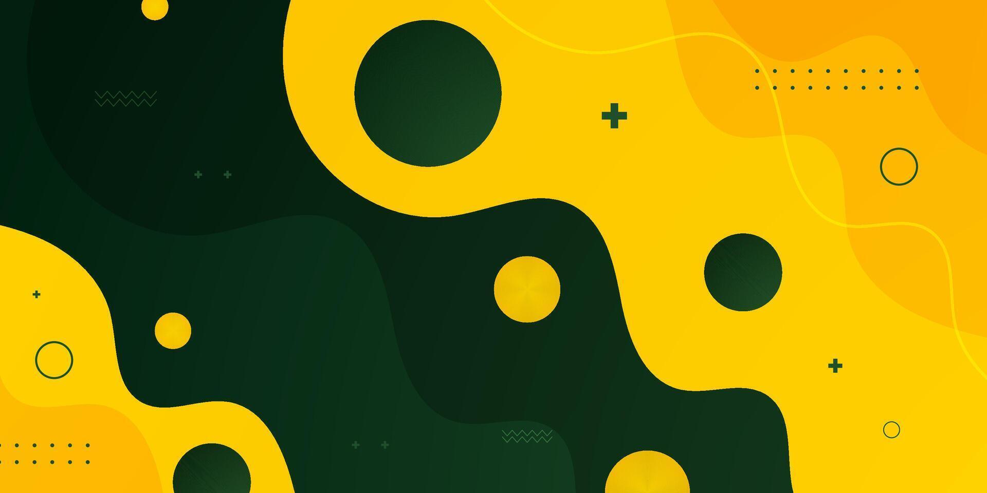 Abstract colorful green and yellow wave fluid banner background. Trendy shapes geometric pattern design. vector