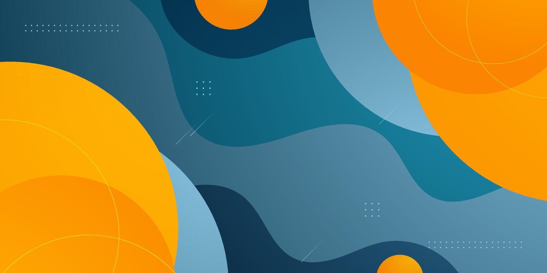 Abstract blue and orange wave and circle pattern banner background. Trendy shapes pattern with fluid shapes element design. vector