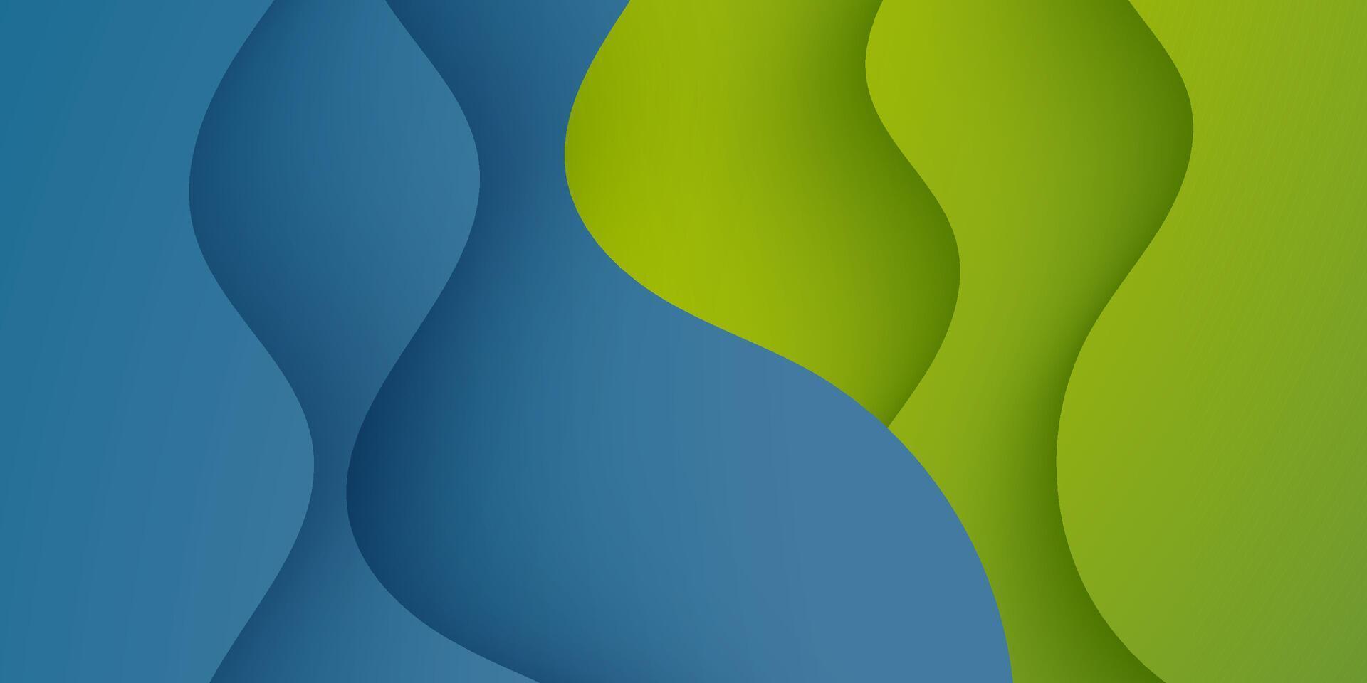 Abstract papercut wave green and blue background. Realistic wave pattern fluid deign. vector