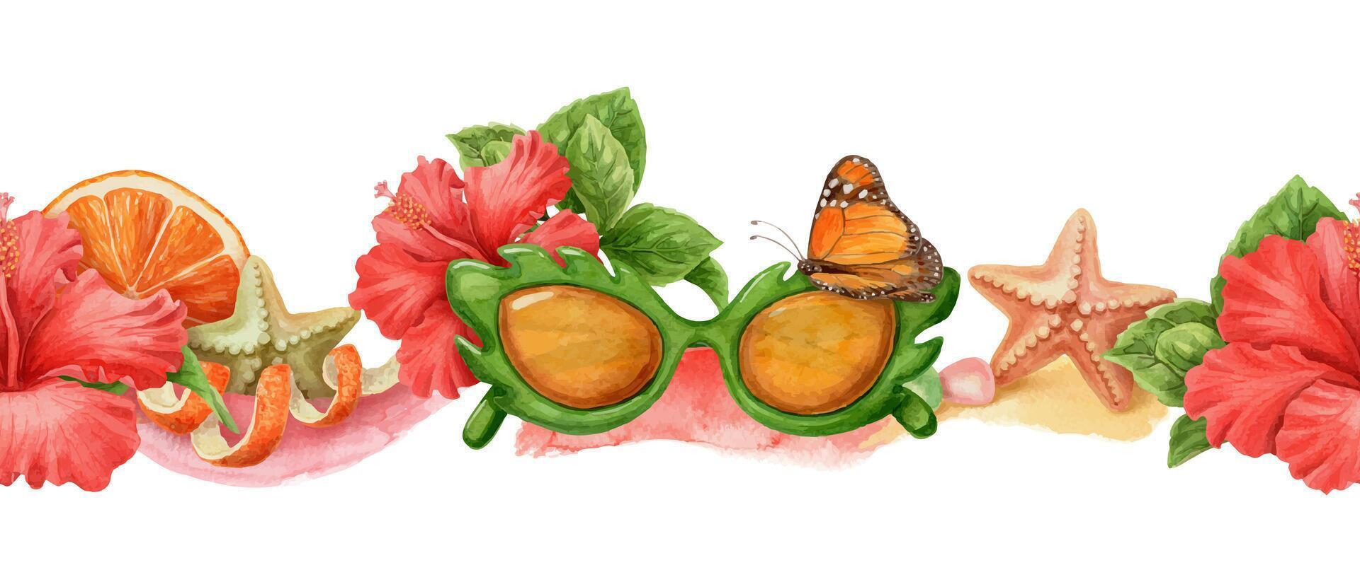 Colorful sunglasses with tropical flowers vector