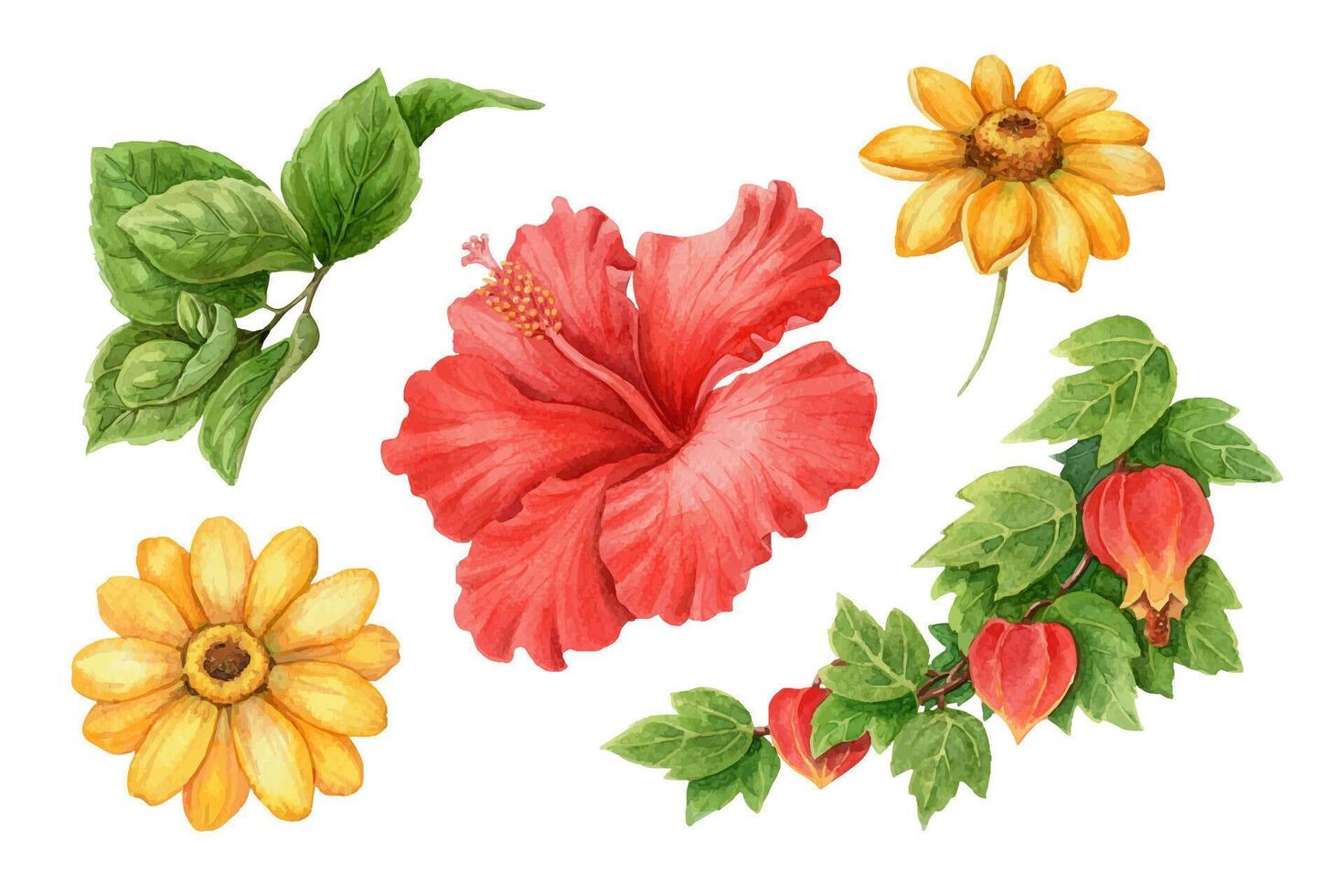 Watercolor flowers in vibrant colors vector