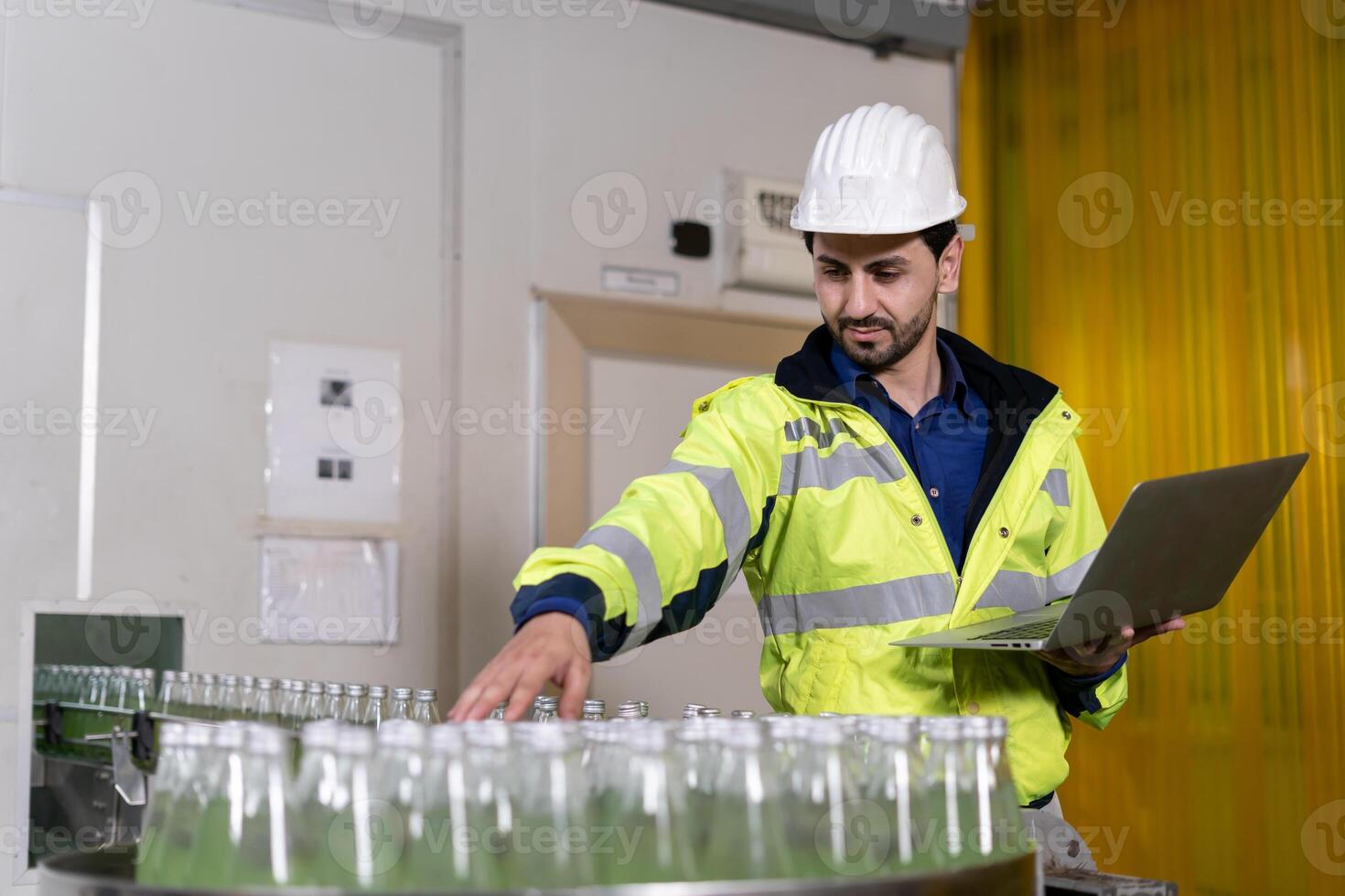 Portrait Engineers utility staff wearing safety helmet fix the machines in the production line. Utility inspector check machine and test the system to meet the standard, Preventive Maintenance photo