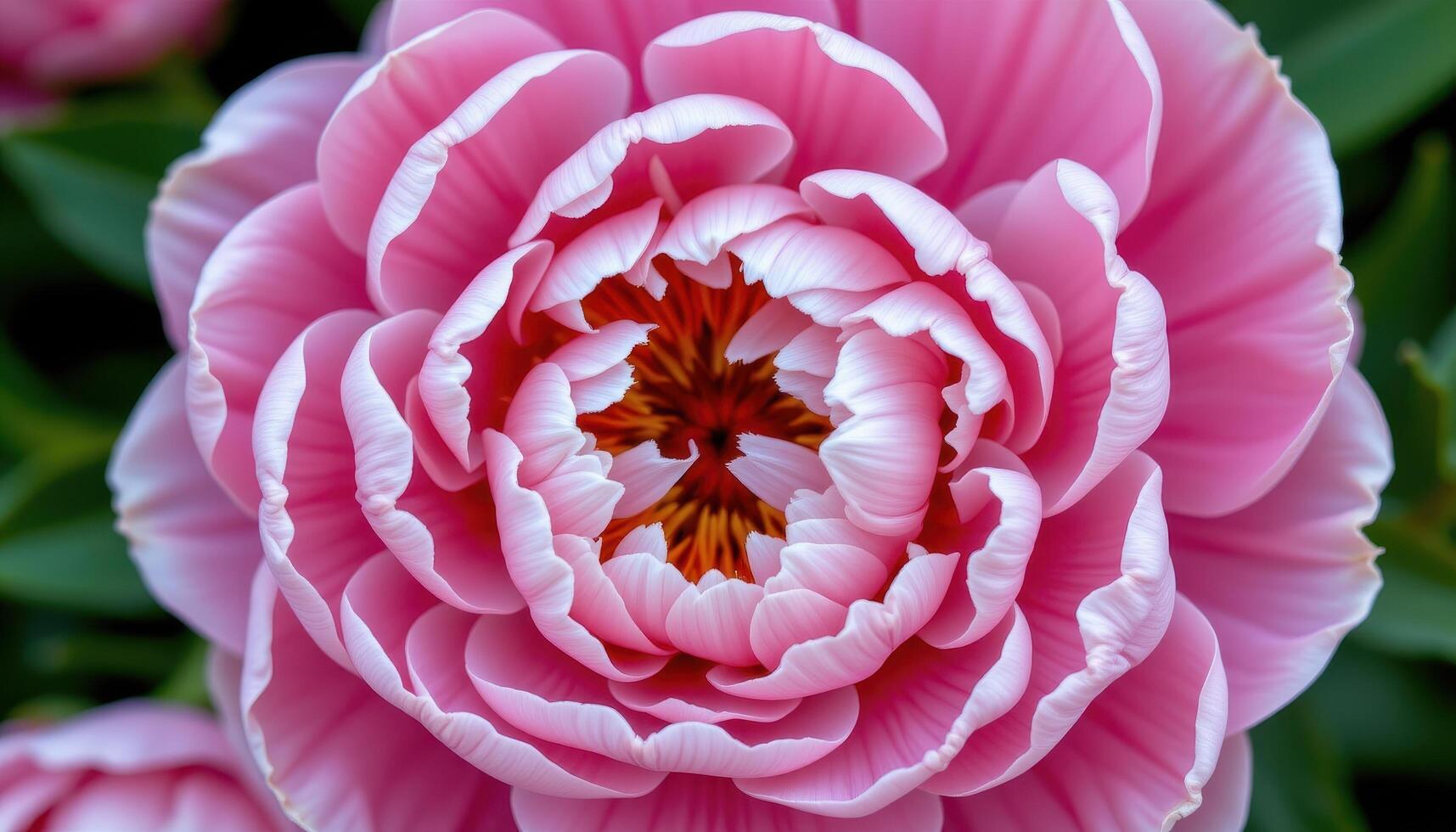 close up view of bright pink peonies bursting open with layers upon layers of soft, silky petals, each one unfolding delicately to reveal the flower's lush core. photo