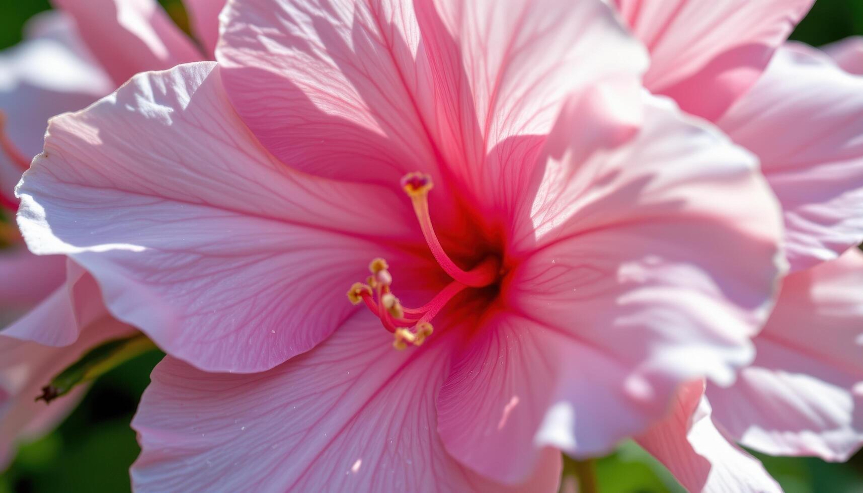 close up view of a delicate pink azalea flower with soft, ruffled petals showing intricate veins and subtle gradients of color under natural light. photo