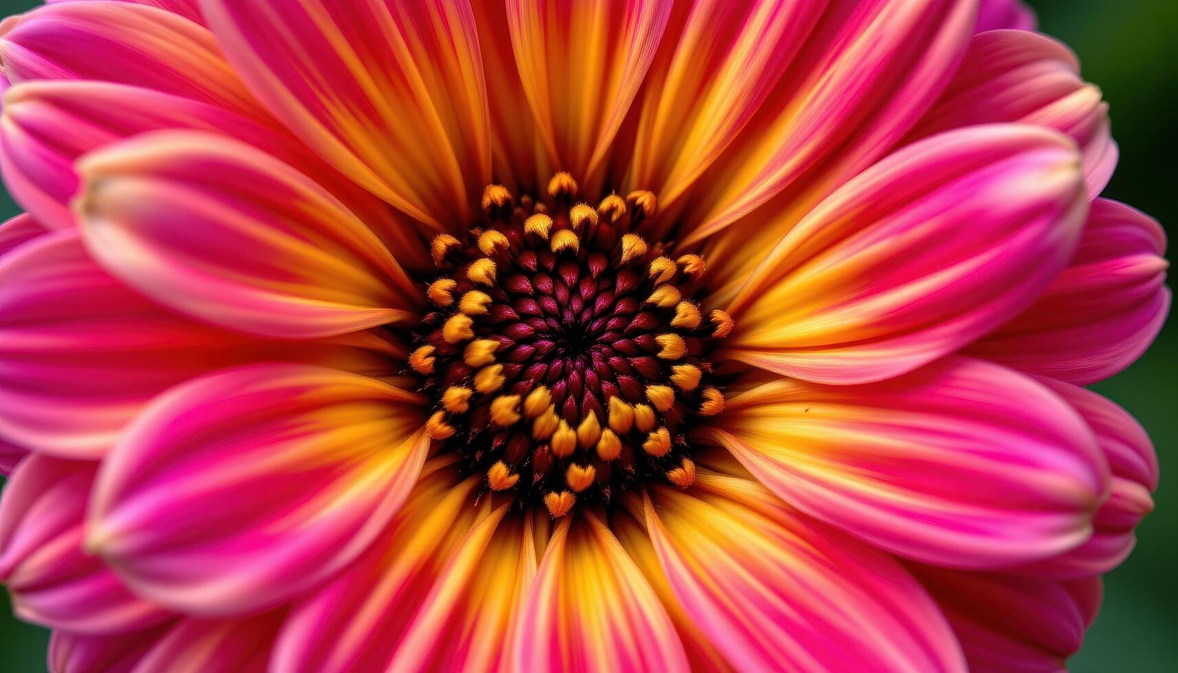 close up view of a zinnia bloom showing its multi colored petals and textured center. photo