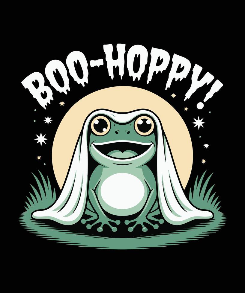 Boo-Hoppy. Halloween Frog Ghost T shirt design. Funny halloween graphics design vector